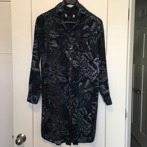 LOFT Green & Black Floral Belted Shirt Dress XS